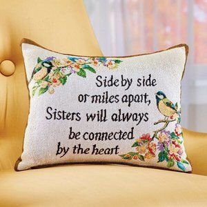 Sister Always Connected By Heart Bird Tapestry Accent Pillow
